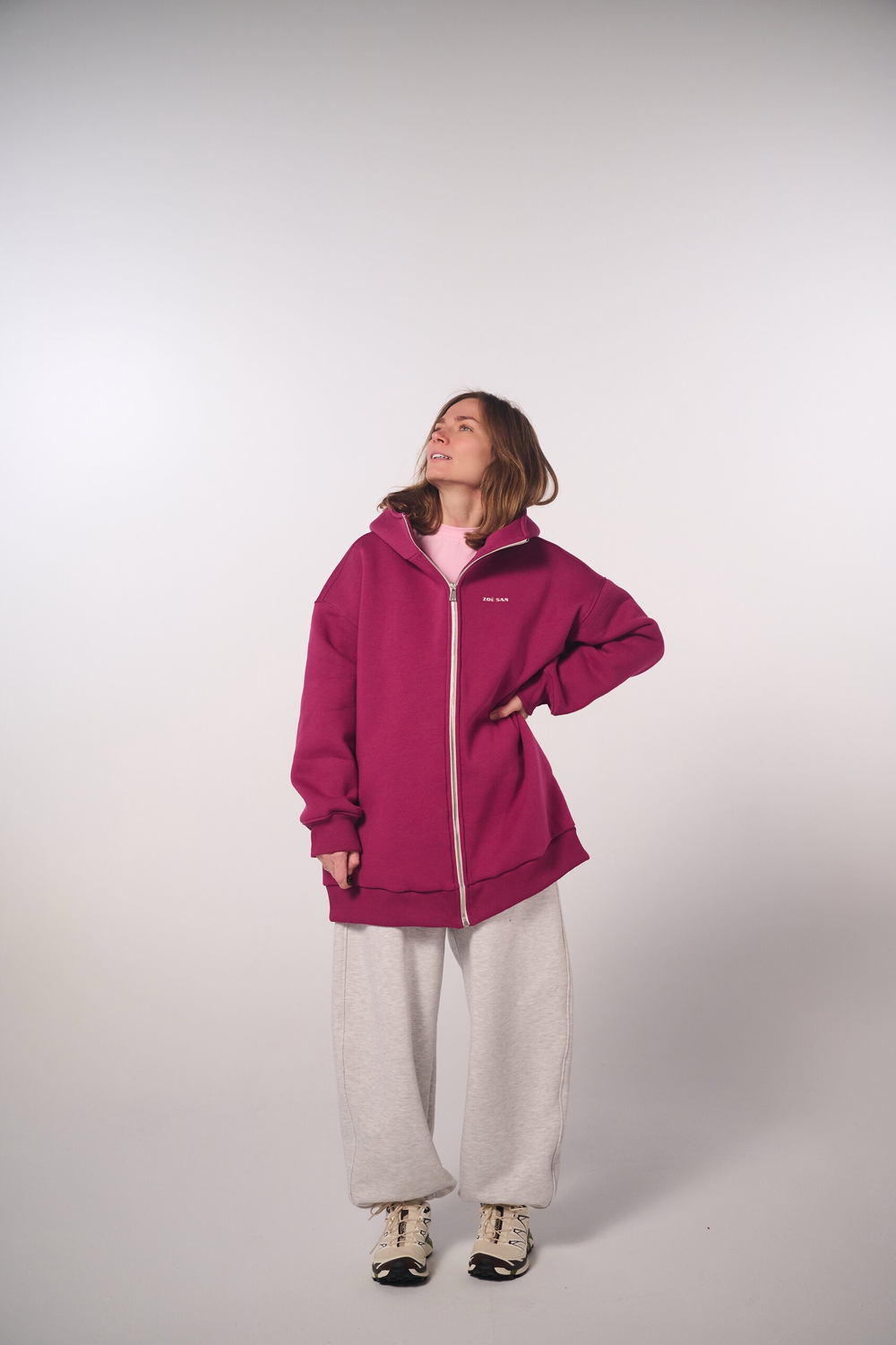 Худи на молнии с начесом, "Малина"