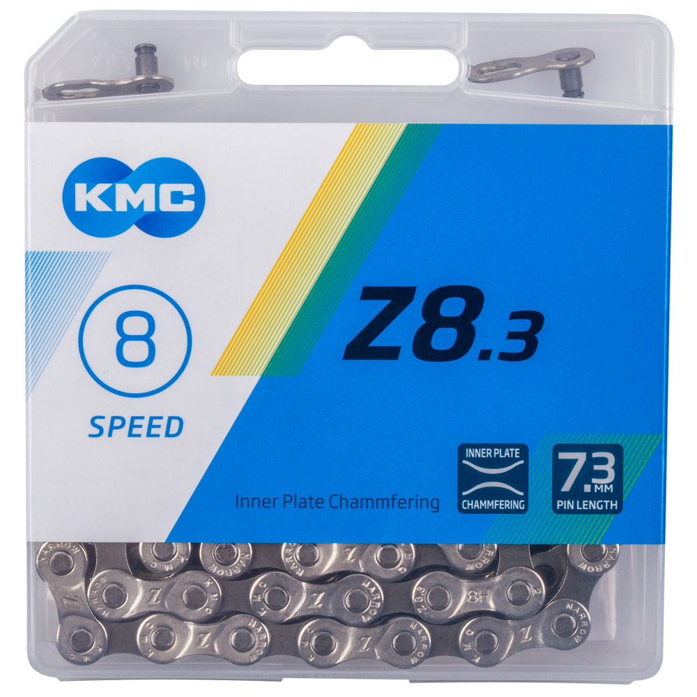 Цепь Z-8.3 1/2"х3/32" 114зв. 7,3мм Silver/Greyс замком в пластик. коробке серебрист.-серая KMC
