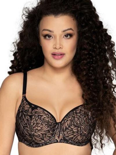 Бюстгальтер-балконет с чашками plus size на косточках и с цветочным кружевом (Размер: 85I) (Цвет: черный)