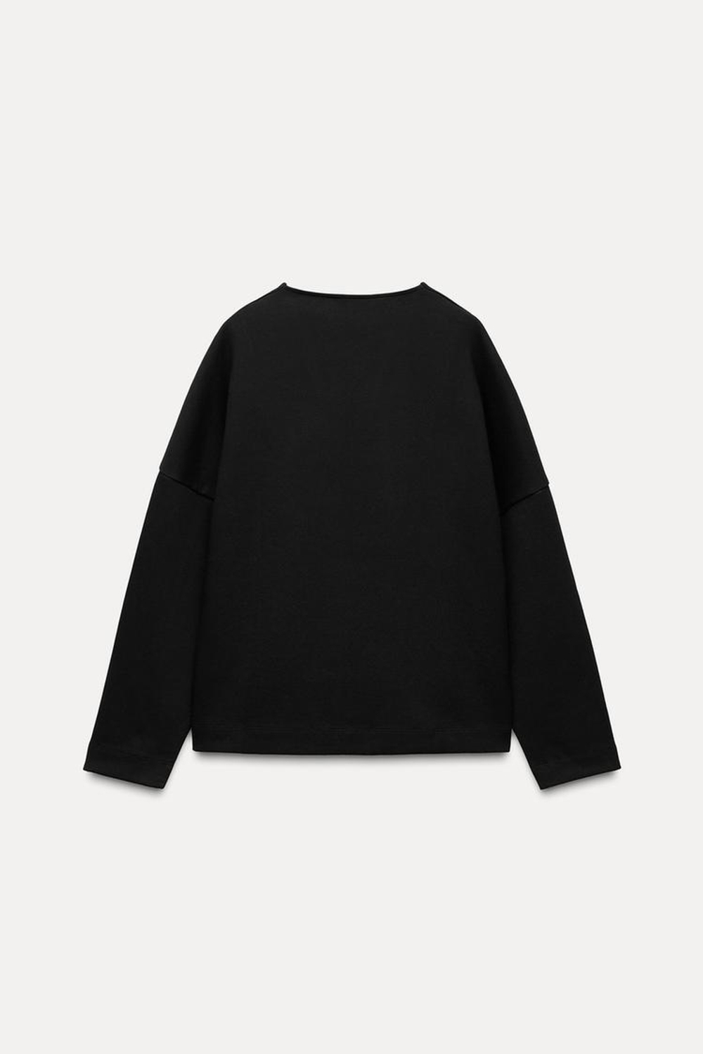 ZARA ТОП ИЗ ИНТЕРЛОКА С V-ОБРАЗНЫМ ВЫРЕЗОМ, ЧЕРНЫЙ