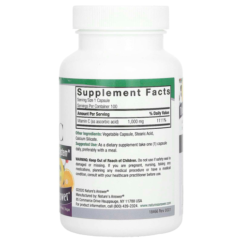 Nature's Answer, Витамин C, 1000 мг, 100 вегетарианских капсул