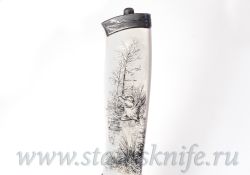 НОЖ ОХОТА АВТОРСКАЯ РАБОТА СКРИМШОУ ИГОРЬ ГУЛИН БИВЕНЬ МАМОНТА МОЗАИЧНЫЙ ДАМАСКфотография - 7