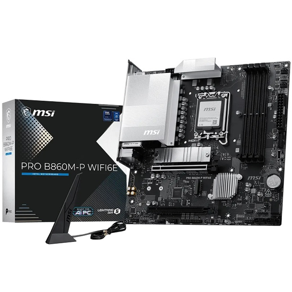 Материнская плата MSI PRO B860M-P WIFI6E (LGA1851/B860/4xDDR5/4xPCI-Ex16/3xM.2/Wi-Fi/BT/SB/GLAN/DP/HDMI/USB Type-C/mATX)