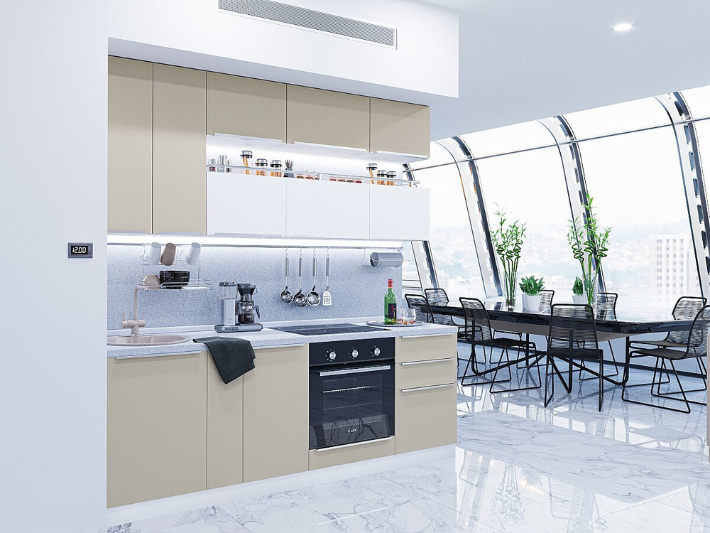 Прямая модульная кухня Фьюжн-01 Silky Grey/Silky White - Белый 2340*2300*600