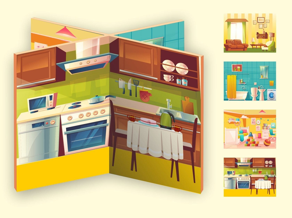 Декорация ширма напольная для сюжетно-ролевой игры 4 в 1 Моя квартира