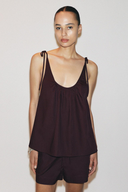 ZARA ТОП ИЗ ПОПЛИНА С ЗАВЯЗКАМИ, БОРДОВЫЙ