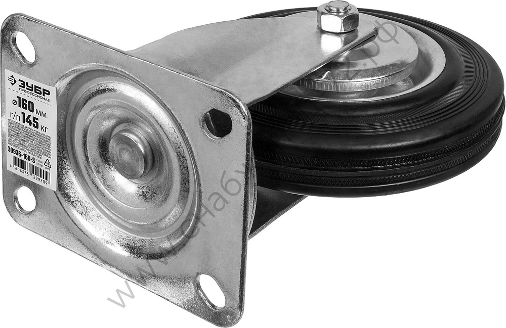 ЗУБР d=160 мм, г/п 145 кг, игольчатый подшипник, поворотное колесо резина/металл, Профессионал (30936-160-S)