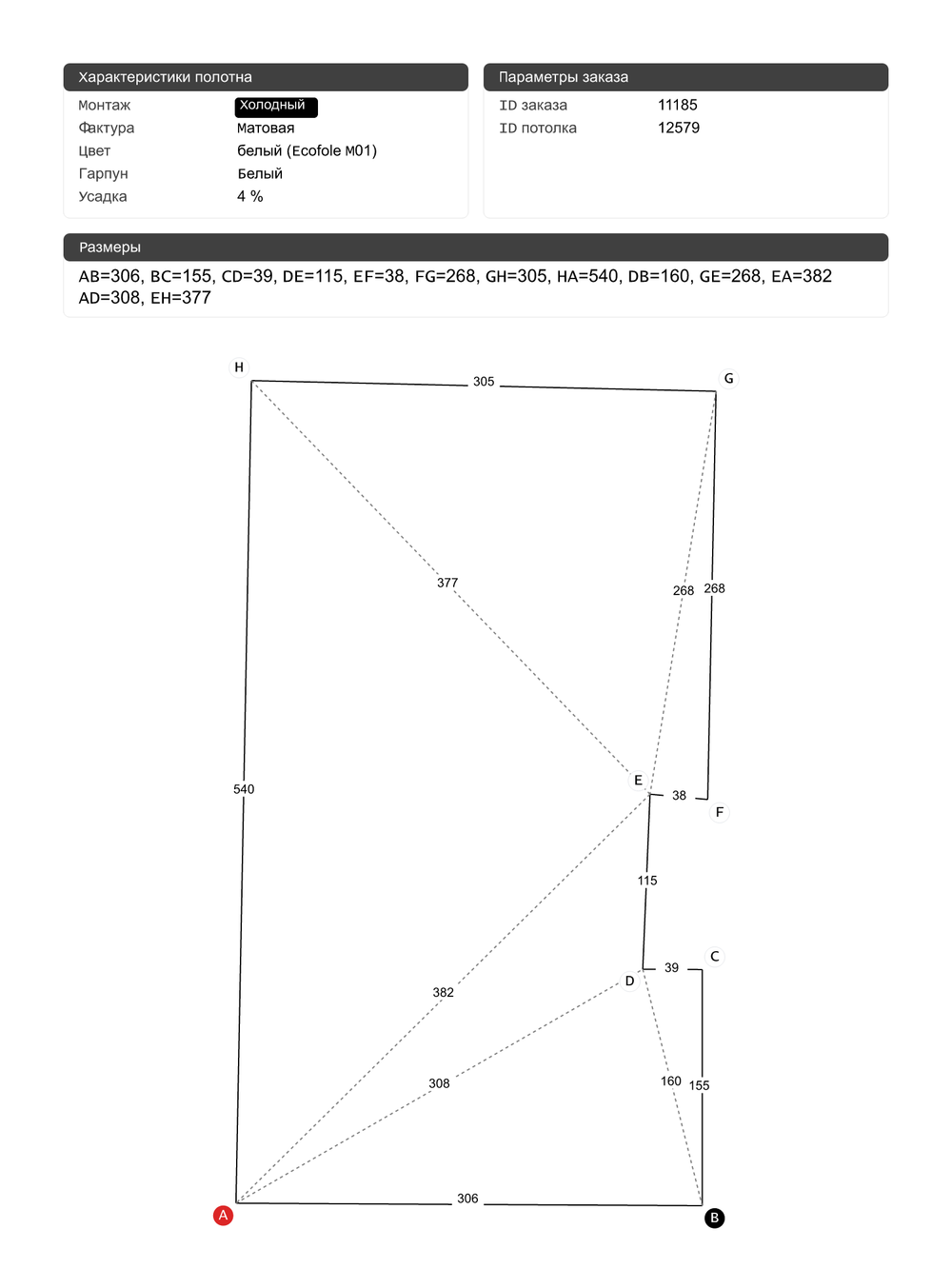 Матовый натяжной потолок 15.9 м2