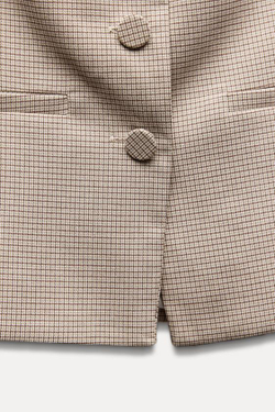 ZARA ТОП В КЛЕТКУ С ПУГОВИЦАМИ, ОТТЕНОК КОРИЧНЕВОГО