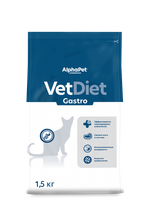 Сухой корм для кошек AlphaPet Vet Diet (АльфаПет) 1,5кг Gastro при острых расстройствах пищеварения, в реабилитационный период и при истощении кошек