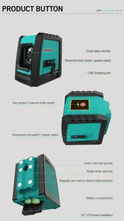 Лазерный уровень Mileseey L52R, с магнитным держателем, крепежной лентой, красный луч, Нивелир, для небольших помещений версия от ААх2 батареек