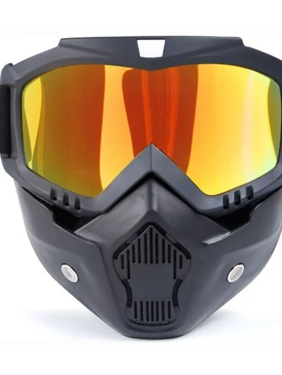 Очки-маска для езды на мототехнике, разборные, стекло золотой хром, черные