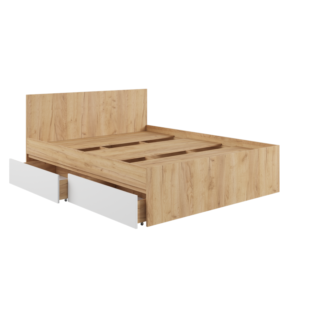 МС Мадера Кровать с ящ. К1.6М с дсп 1600*2000 б/м. (корпус лдсп дуб крафт золотой, фасады лдсп белый