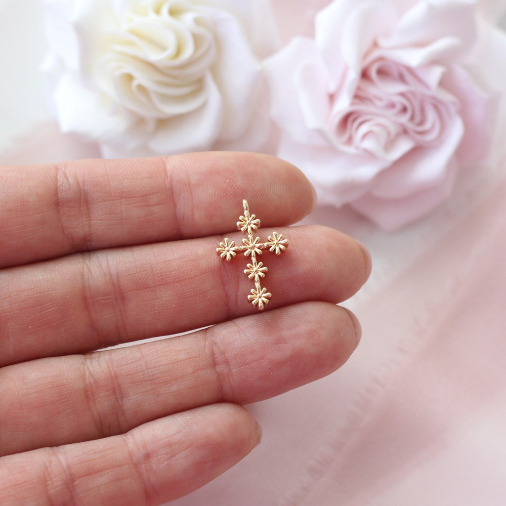 п960-з Подвеска "Крест снежинка" 21*14мм, позолота