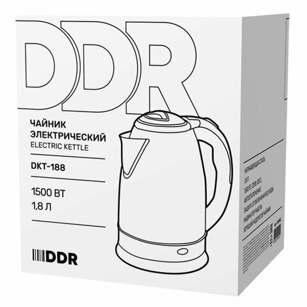 Чайник 1,8 литра, 1500 Вт, ЛУЧШАЯ ЦЕНА, закрытый элемент, нержавеющая сталь, DDR DKT-188, 456982