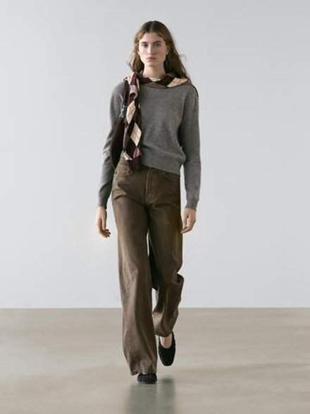 Massimo Dutti Джинсы с широкими штанинами, темный хаки