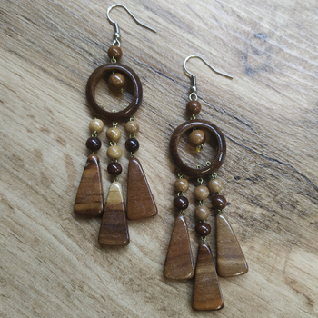 Серьги Колечко с лапками, дерево, цвет темно-коричневый, 20x70 мм