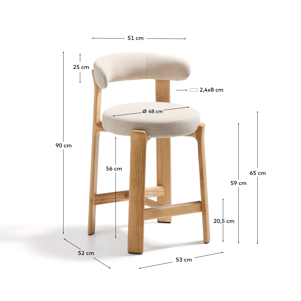 Полубарный стул Granite из бежевой синели и ясеня с натуральной отделкой 65 см