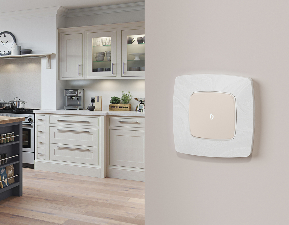 MO322035 Комплект механизма 1-кл проходного выключателя с подсветкой 5600K OMEGA Бежевый матовый QUANT (OP3220, VM105, G25W)