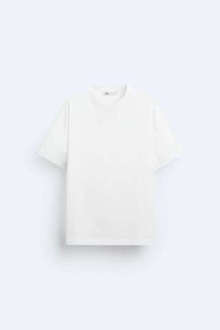 ZARA БАЗОВАЯ ФУТБОЛКА ИЗ ПЛОТНОГО ТРИКОТАЖА, БЕЛЫЙ