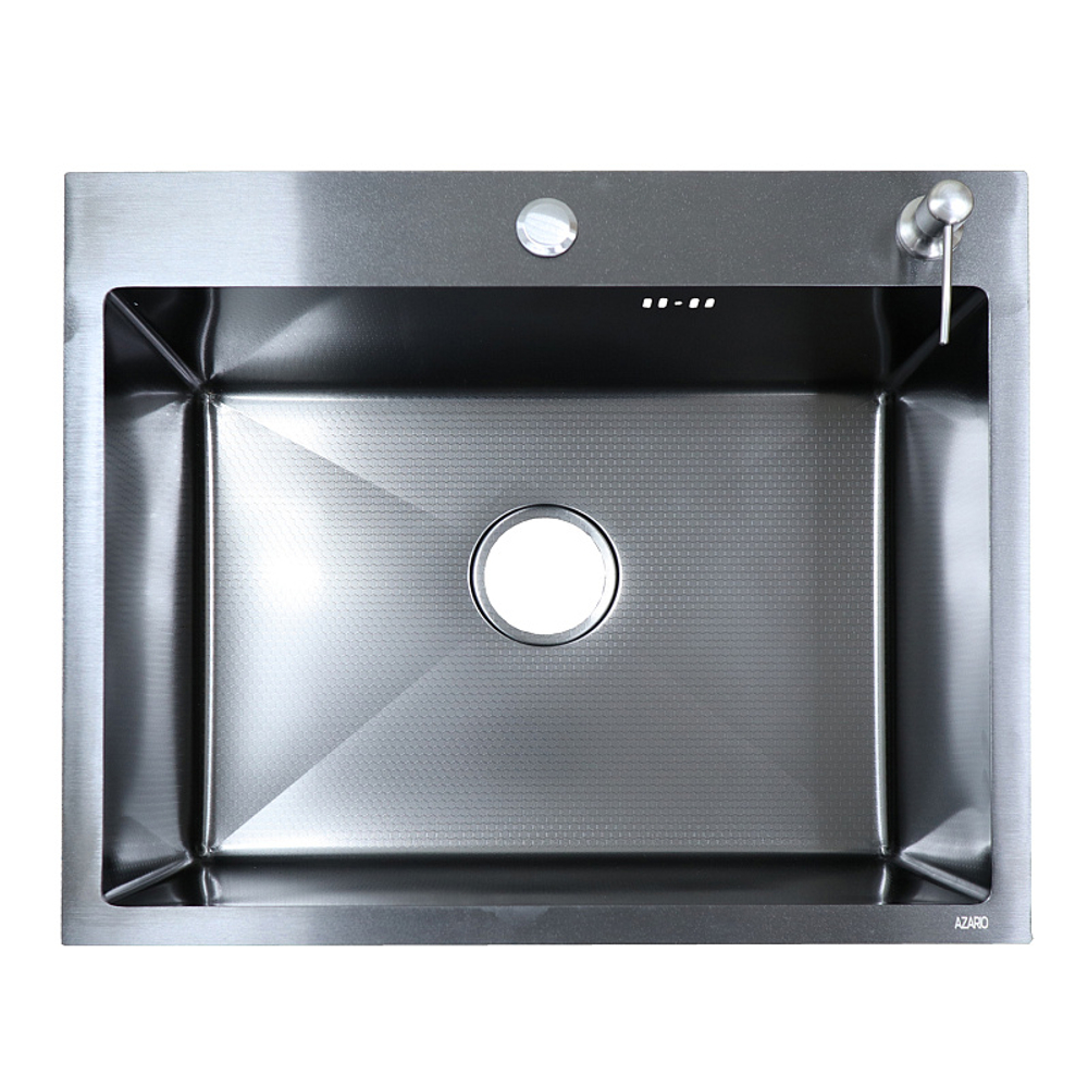 Кухонная мойка AZARIO NICOLE 500х500х220 нержавеющая сталь, в комплекте сифон, диспенсер, коландер, черная соты (AZB5050H)