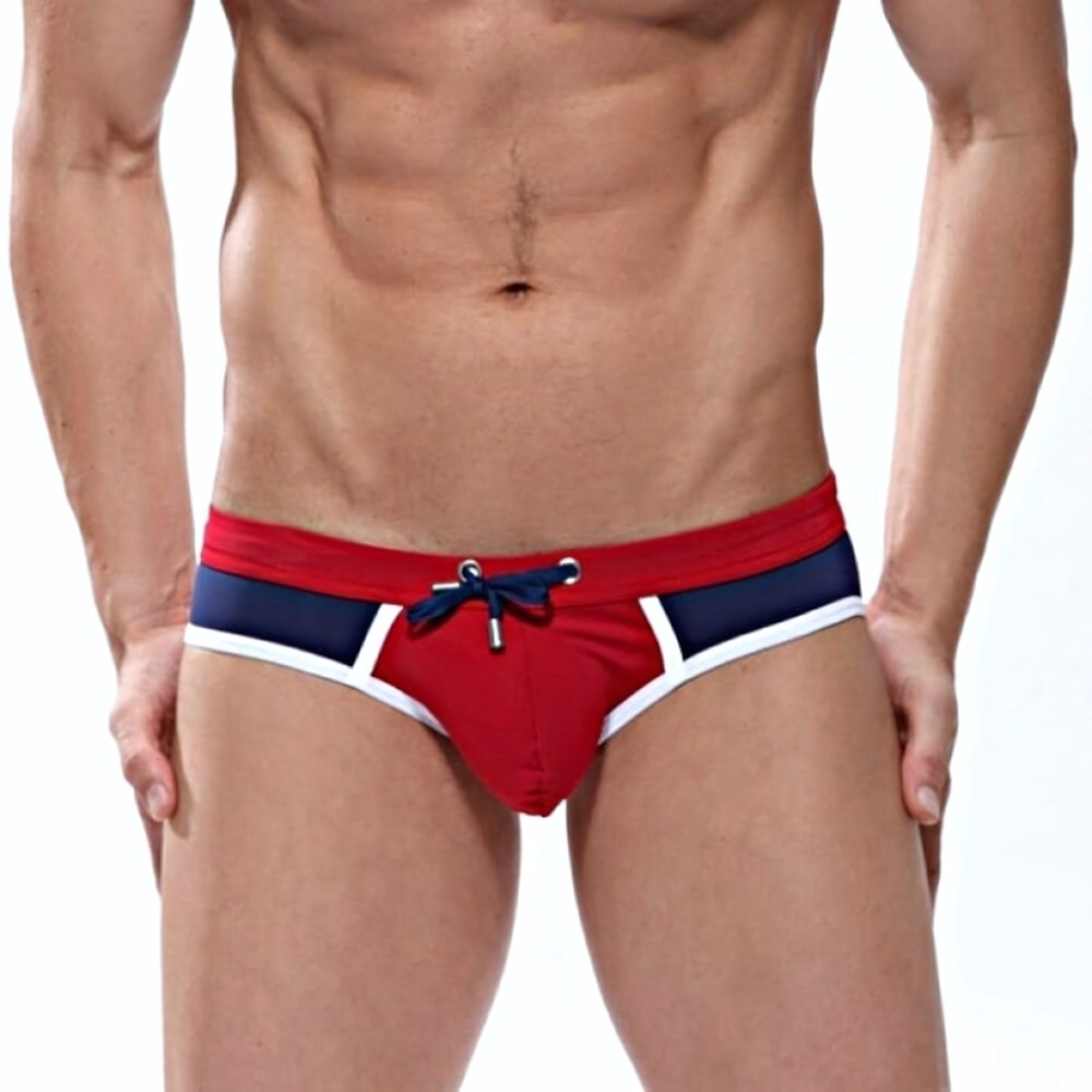 Красно-синие мужские плавки с контрастной отделкой (Размер: M) (Цвет: красный с синим)