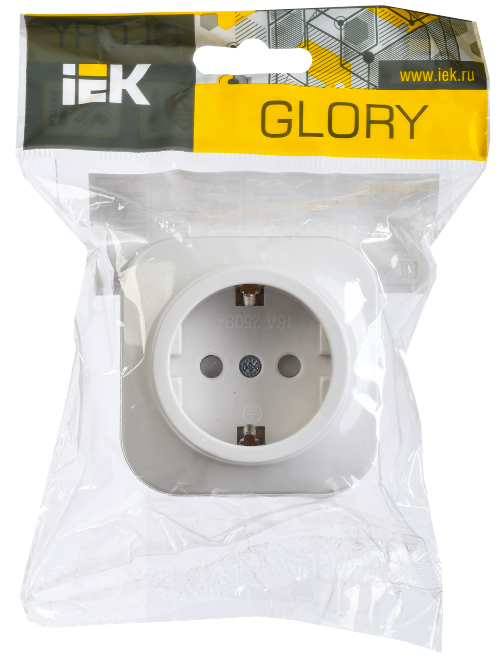 GLORY Розетка 1-местная для открытой установки с заземлением с защитными шторками 16А РСш20-3-ХБ белый IEK