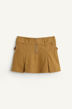 ZARA КОРОТКАЯ ХЛОПКОВАЯ ЮБКА, ОЛИВКОВО-ЗЕЛЕНЫЙ