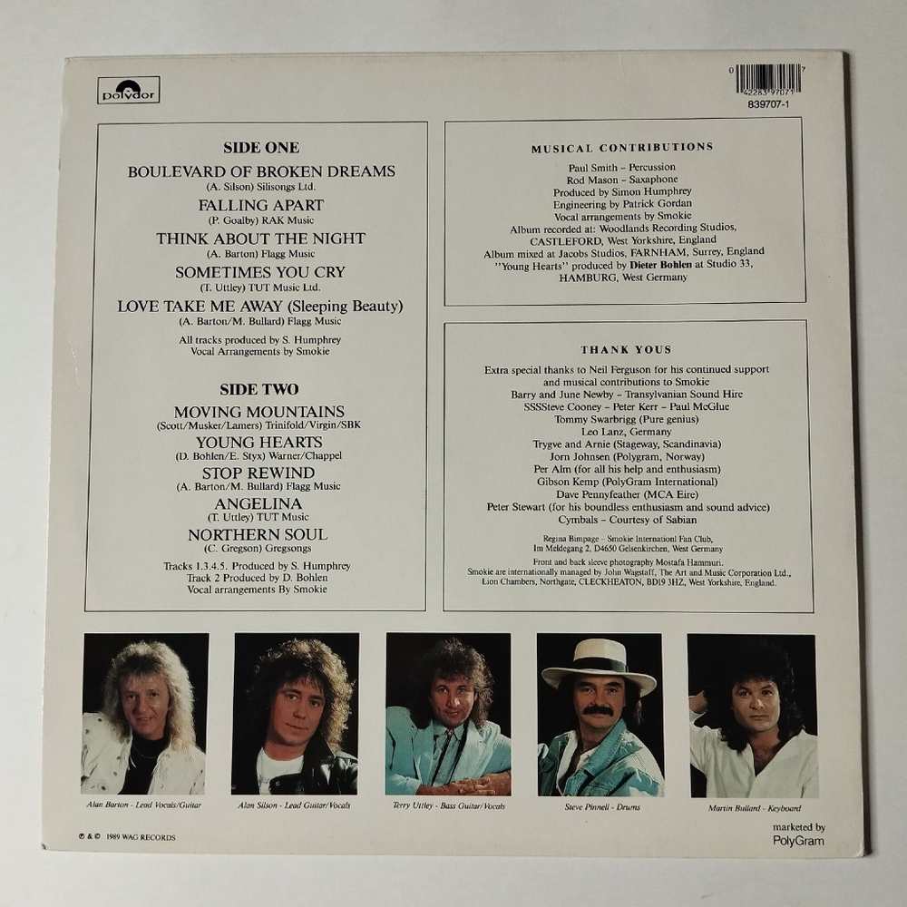 Винтажная виниловая пластинка LP Smokie Boulevard Of Broken Dreams (Germany 1989)