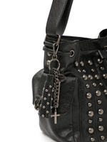 Сумка На Плечо Cleo Black Washed Faux Leather Studded Bucket Bag