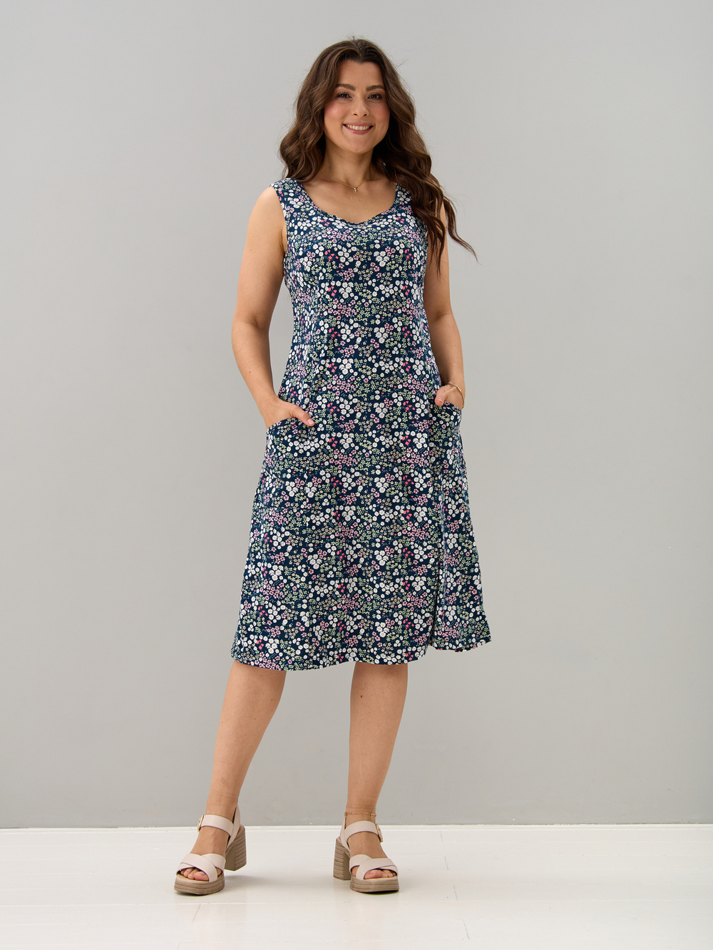 Платье П-012/синий-ромашкимаргаритки