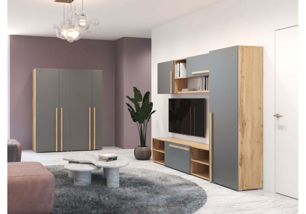 Шкаф навесной Чернин дуб вотан / графит