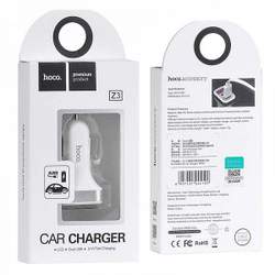 Автомобильное зарядное устройство 2-USB 3.1A +LED Hoco Z3 Белый