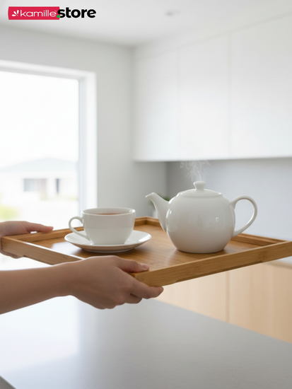 Поднос прямоугольный 37х26 см. бамбуковый с бортиком