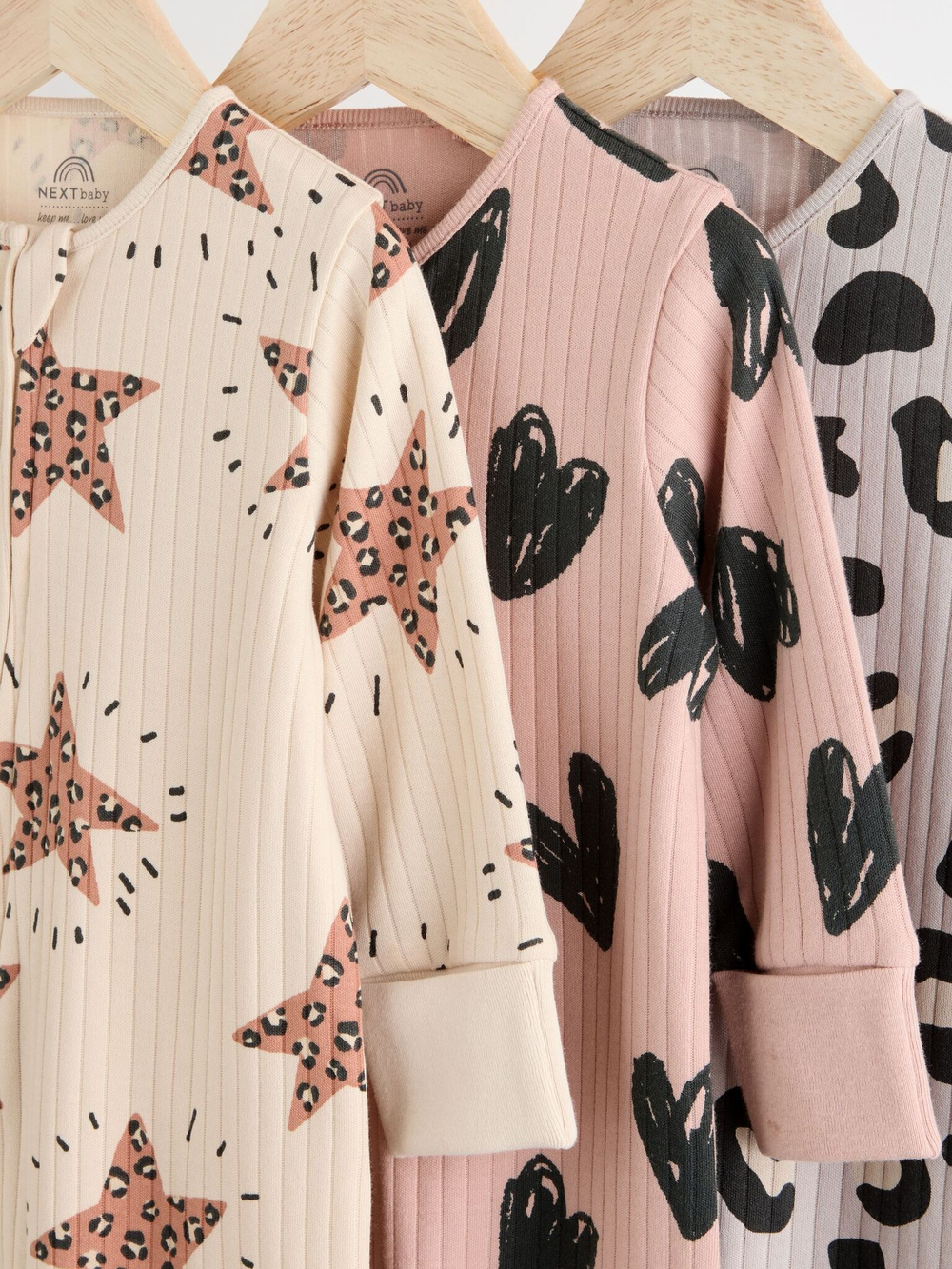 Комбинезон / Cлип для малышей Next B88-466, 3 шт., Бежевый, Светло-розовый, Серый