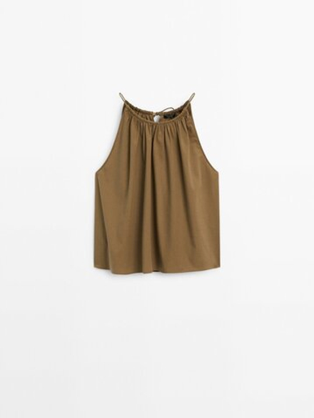 Massimo Dutti Топ из 100% хлопка с горловиной халтер, табачный