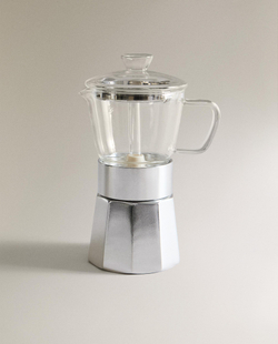 Zara Home Гейзерная кофеварка на 6 чашек, алюминий и боросиликатное стекло, для всех плит