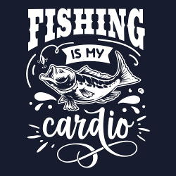 принт PewPewCat Fishing is my cardio для темно-синей футболки