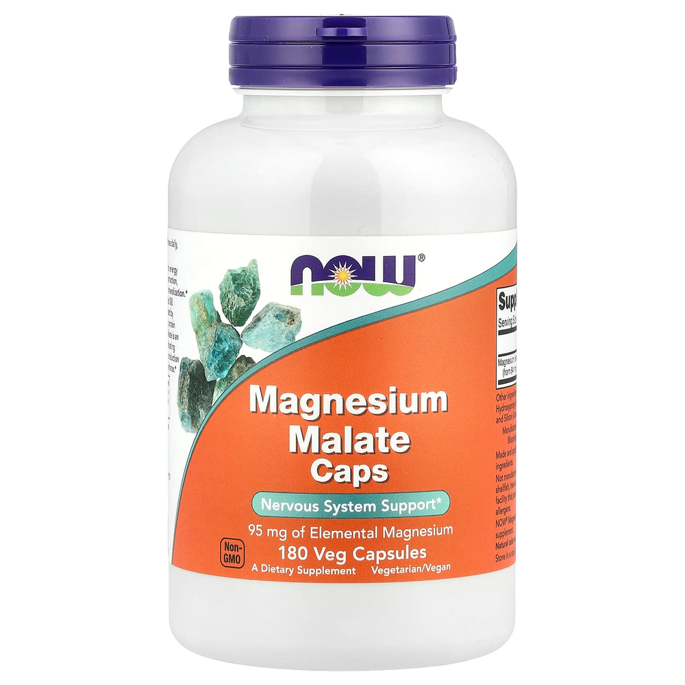 NOW Foods, малат магния в капсулах, 95 мг, 180 растительных капсул