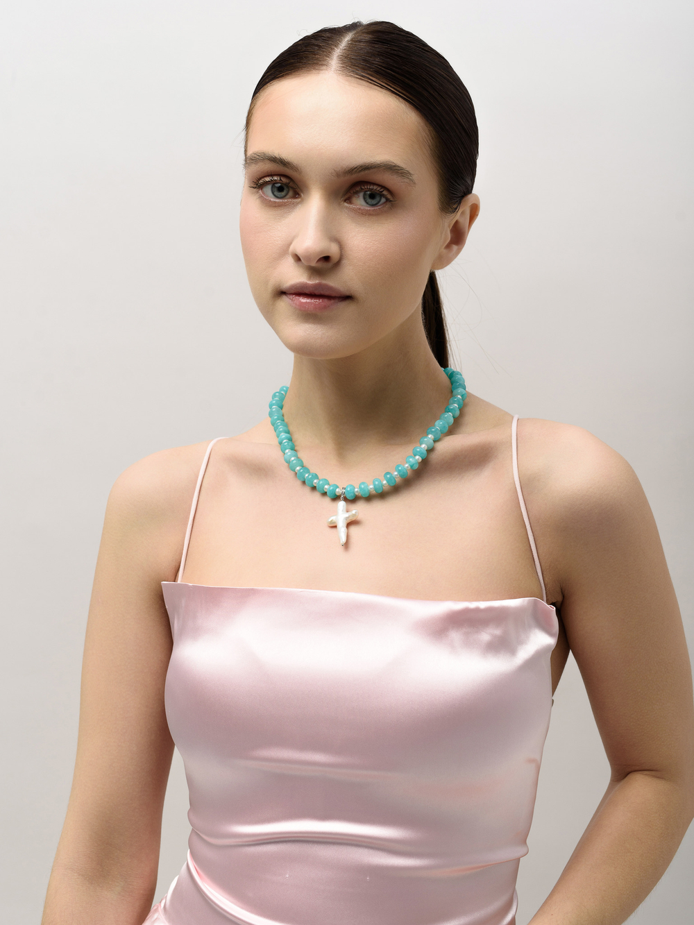 Чокер "Sea pearl cross blue" Silver