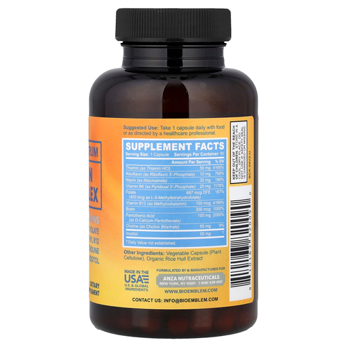 BioEmblem, комплекс витаминов группы B, 90 растительных капсул