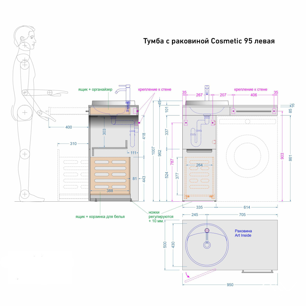Тумба с раковиной Cosmetic 95 белая