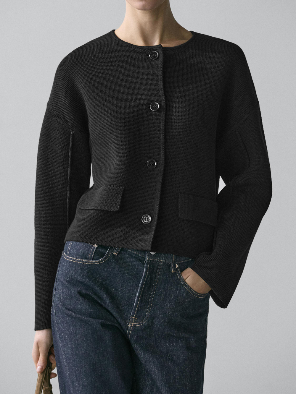 Massimo Dutti Вязаный кардиган из хлопка, черный