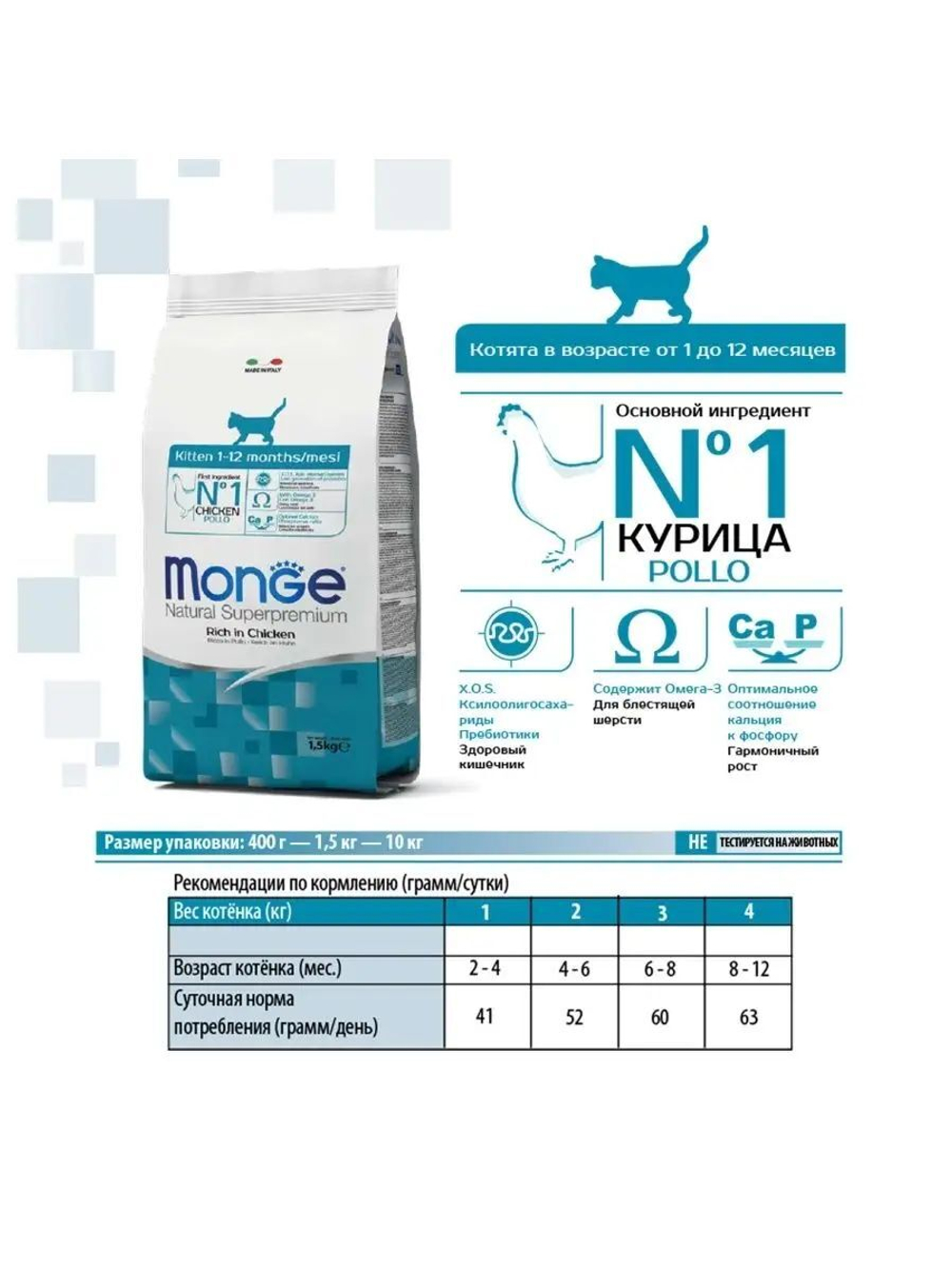 Гипоаллергенный корм Monge Monoprotein для котят и беременных кошек (утка), 1,5 кг