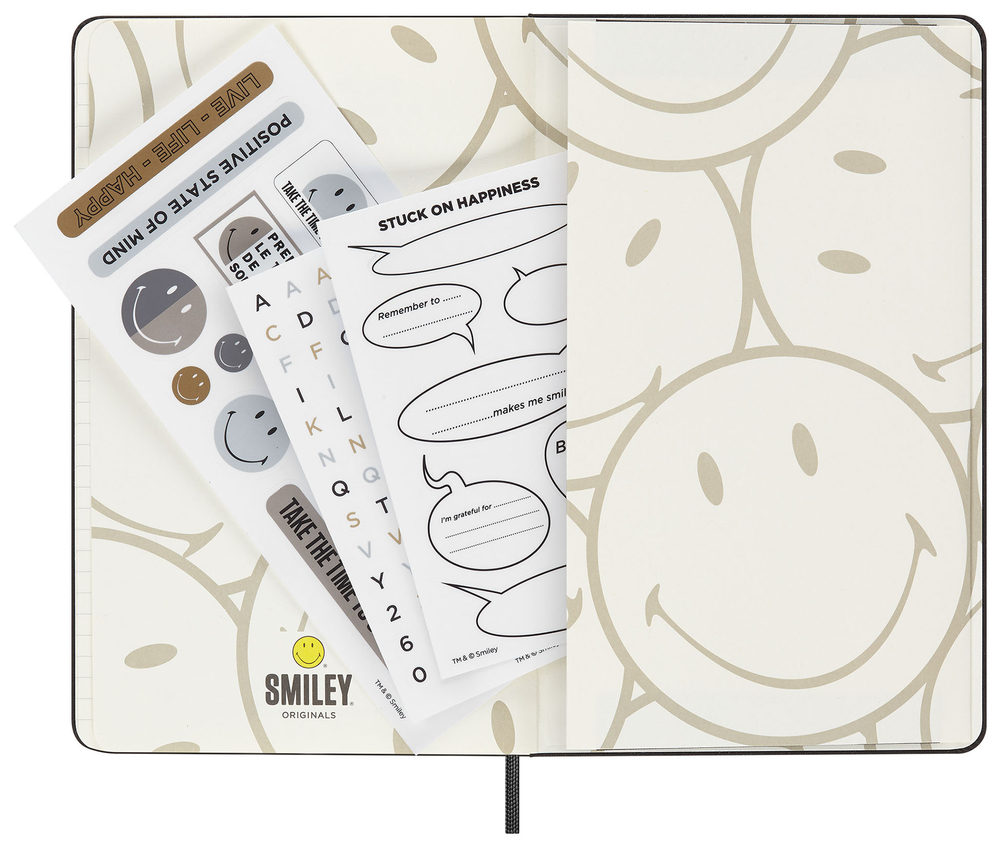 Блокнот А5 Moleskine LE SMILEY (LESMILEYNTBKCLT) 13х21 см, 176 стр. в линейку, черный в подарочной коробке