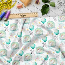 Ткань кулирная гладь слоны и бегемоты с воздушными шарами