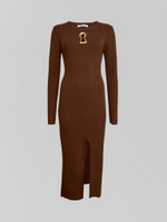 Платье 7026 однотонное в рубчик с металлической вставкой