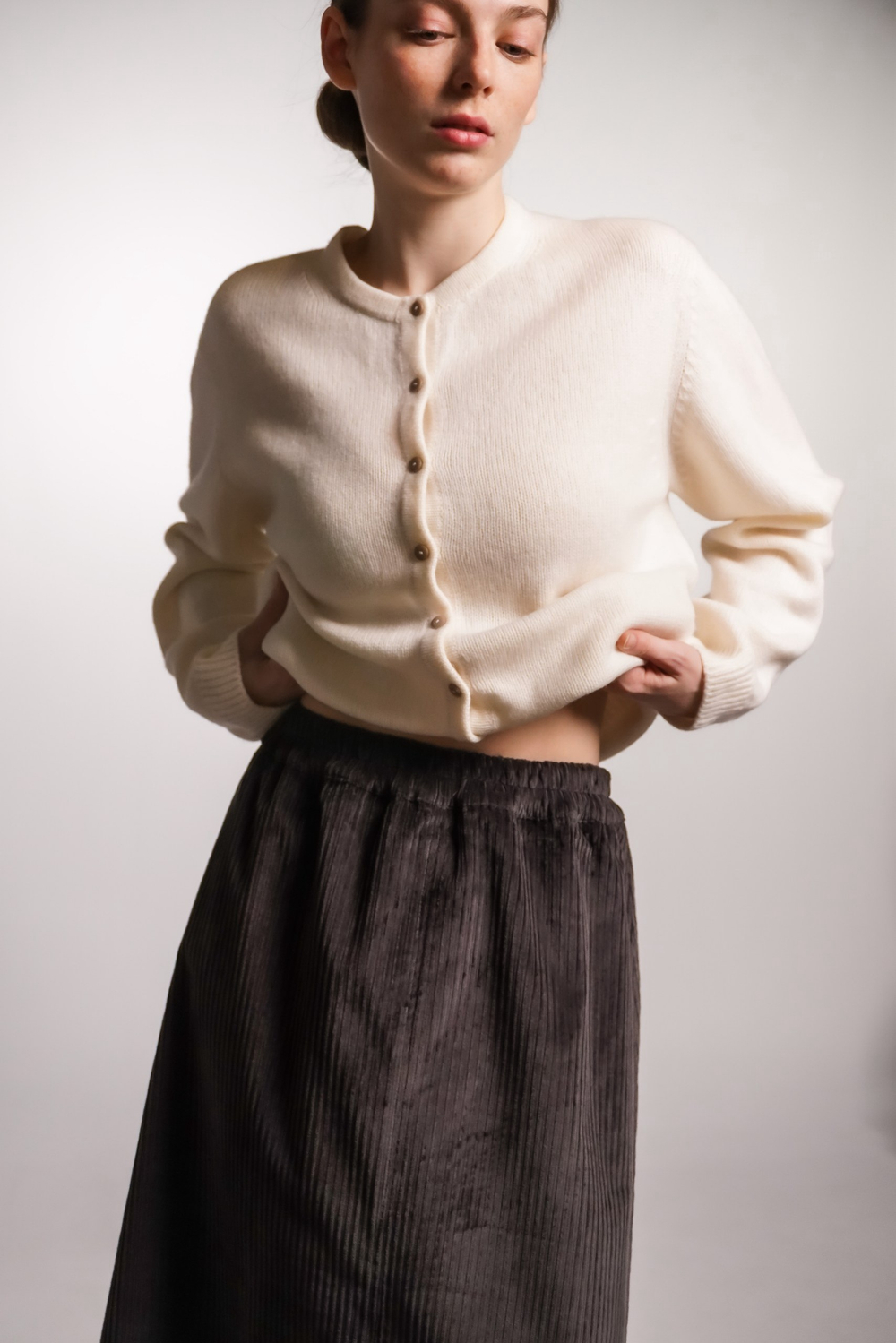 Юбка-трапеция из вельвета, графит