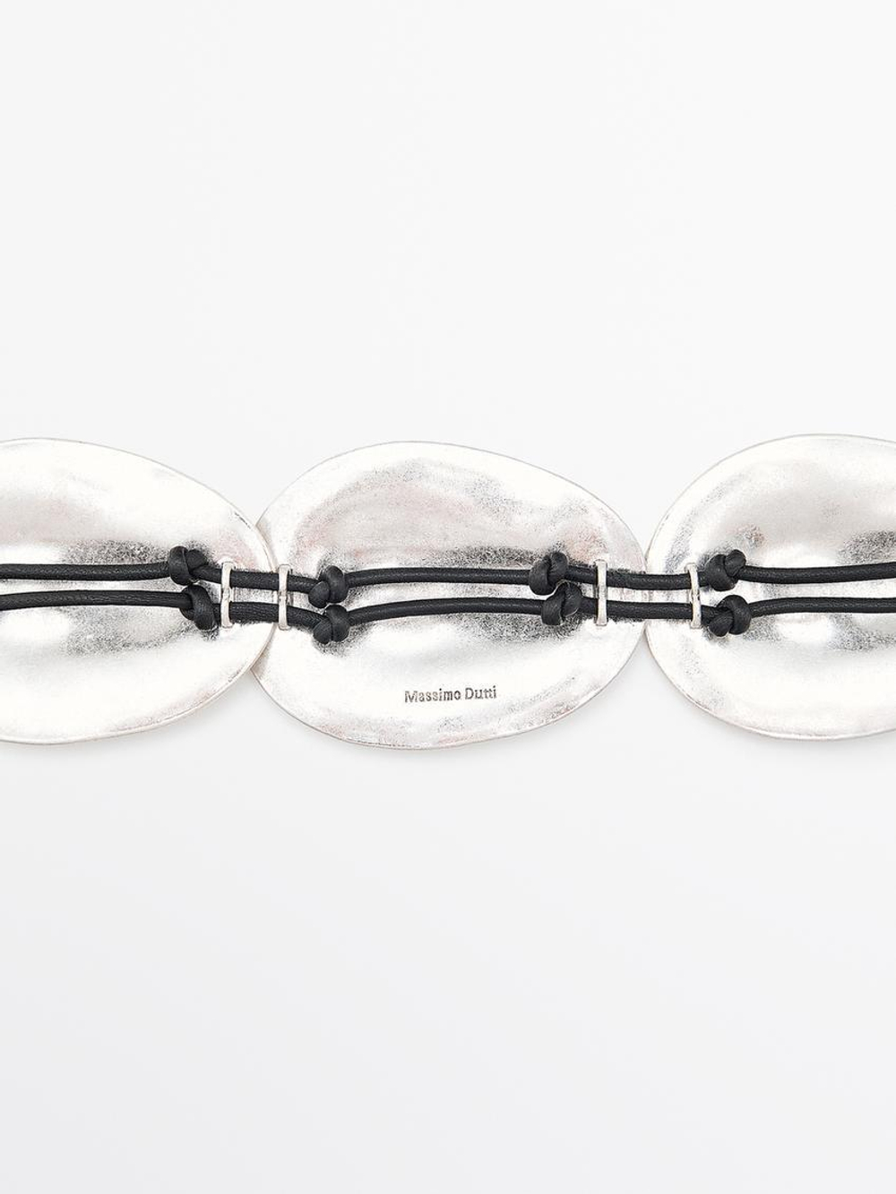 Massimo Dutti Ремень с овальными металлическими деталями, серебряный
