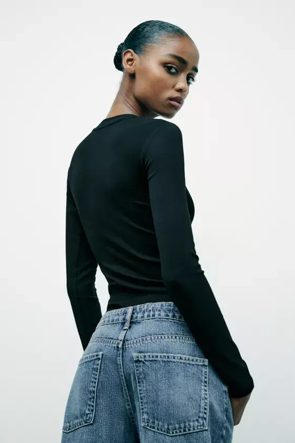 ZARA БОДИ ИЗ ХЛОПКА И МОДАЛА, ЧЕРНЫЙ